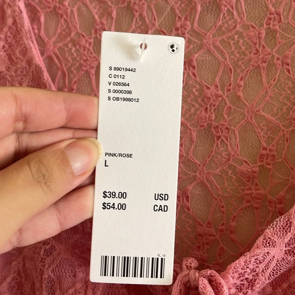 NWT Urban Outfitters Kimchi Blue Pink Mesh Lace LongSleeve Blouse